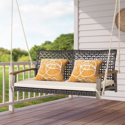 2 személyes rattan függő veranda hintaszék, fehér