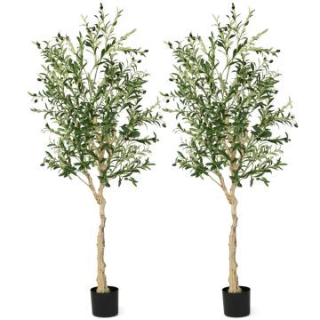   Set of 2 Artificial Olive Trees with Plastic Pot and 72 Fruits, Fake Olive Plants for Home Decorations