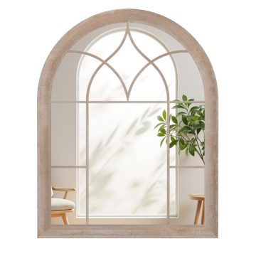   Garden mirror with metal frame, arched wall mirror, decorative mirror, window mirror, 69 x 88.5 cm