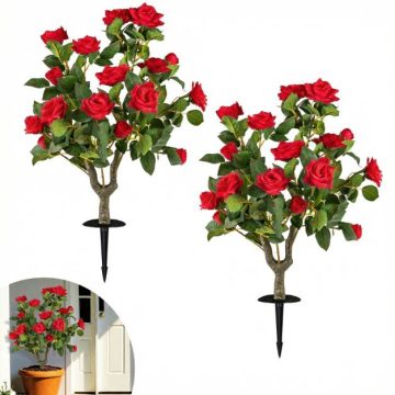   2 Pack Artificial Rose Flower Trees 80 CM Fake Shrub Plants-Red