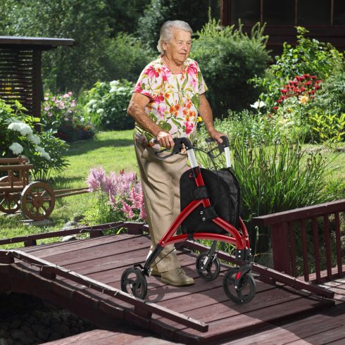 Összecsukható Rollator Walker könnyű alumínium kerettel-piros