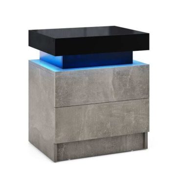   Modern éjjeliszekrény műmárvány végasztal 2 fiókkal és LED lámpával