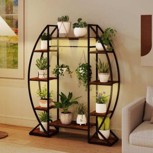160 cm magas beltéri növénytartó állvány Grow Lights-Coffee-val