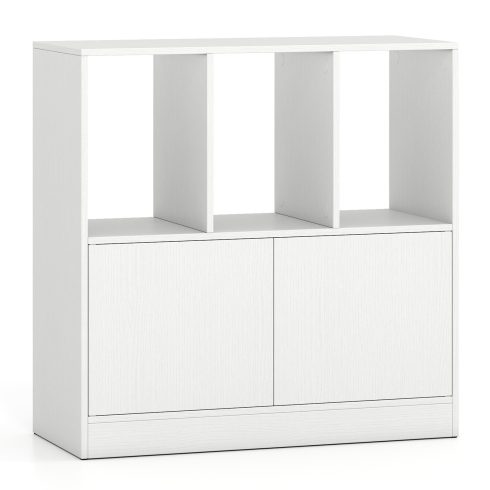 3-szintes könyvespolc 2 ajtóval, nyitott rekeszes cube polc, fehér