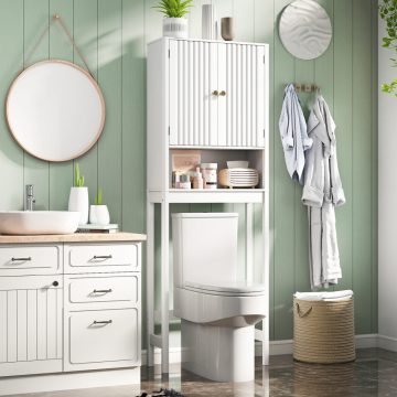   WC szekrény ajtókkal, állítható polccal és alsó rúddal. Helytakarékos WC polc, fehér.