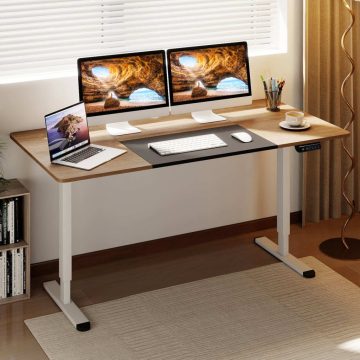  Elektromos állóasztal 140 x 70 cm, állítható magasságú íróasztal ergonomikus ülő-álló íróasztal bézs