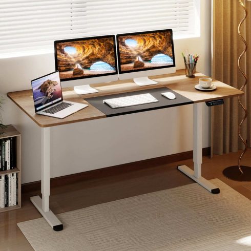 Elektromos állóasztal 140 x 70 cm, állítható magasságú íróasztal ergonomikus ülő-álló íróasztal bézs