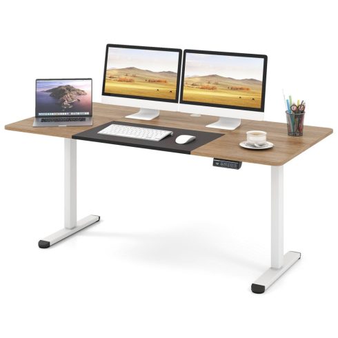 Elektromos állóasztal 140 x 70 cm, állítható magasságú íróasztal ergonomikus ülő-álló íróasztal bézs