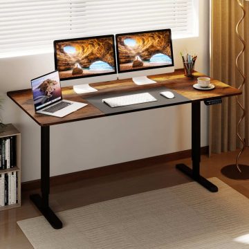   Elektromos állóasztal 140 x 70 cm állítható magasságú íróasztal ergonomikus ülő-állvány íróasztal barna