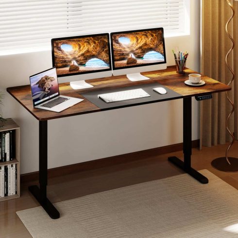 Elektromos állóasztal 140 x 70 cm állítható magasságú íróasztal ergonomikus ülő-állvány íróasztal barna