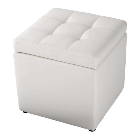 PU bőr zsámoly tárolóhellyel 300 kg terhelhetőség kárpitozott ülés fehér bőr zsámoly 40 x 40 x 40 cm
