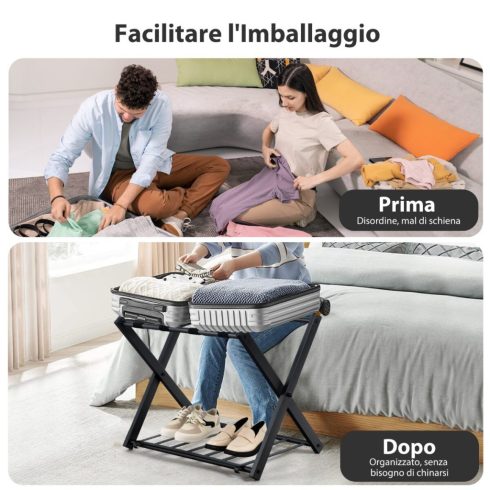 2 x Összecsukható bőröndtartó fém hálószoba, fekete