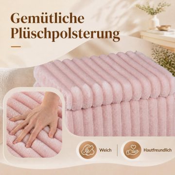   Púder rózsaszínű tárolós puff, visszafordítható fedéllel, műszőrme kárpitozással