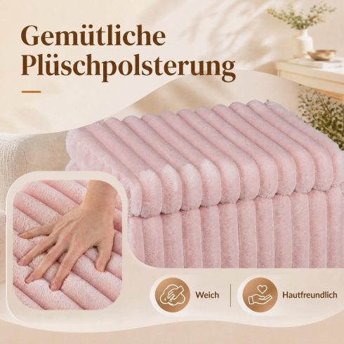 Púder rózsaszínű tárolós puff, visszafordítható fedéllel, műszőrme kárpitozással