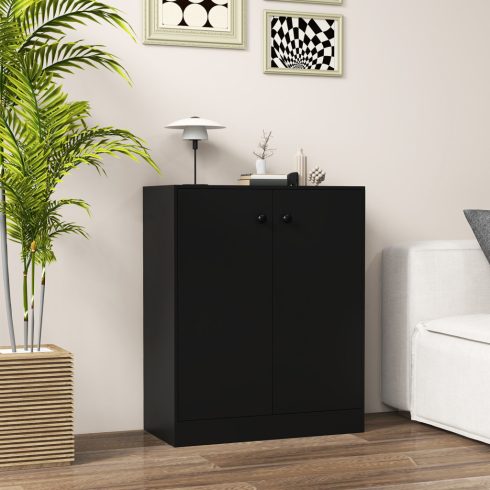 2 ajtós szabadon álló tárolószekrény 3 szintes polccal, független oldalsó szekrény borulásgátlóval, fekete