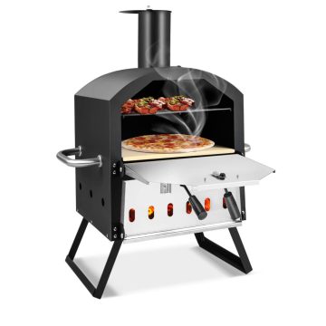   Kültéri pizzasütő forrázásgátló fogantyúkkal és összecsukható lábakkal - fekete