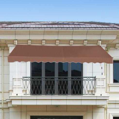 Csíptetős napellenző 350 cm széles erkélyes napellenző fúrás nélkül UV-álló állítható magasságú barna