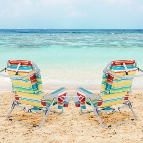 1 részes összecsukható hátizsákos strandszék pohártartóval és tárolózsebekkel kültéri, többszínű használatra