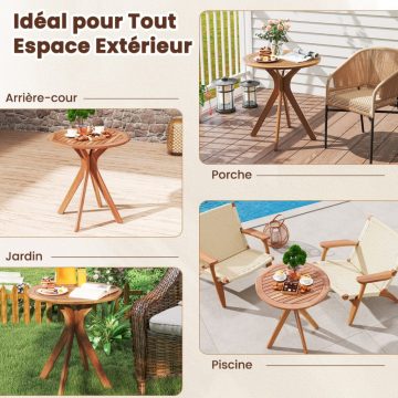   Időjárásálló kerti asztal akácfából, kerek fa asztal, oldalazóasztal, balkon asztal, bistro asztal