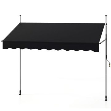   Manual Retractable Awning with Crank, Height Adjustable Outdoor Canopy 250 x 300 cm Black