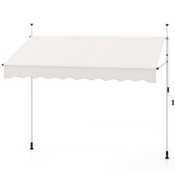  Manual Retractable Awning with Crank, Height Adjustable Outdoor Canopy 250 x 300 cm White
