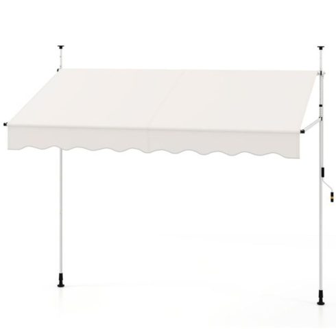 Manual Retractable Awning with Crank, Height Adjustable Outdoor Canopy 250 x 300 cm White