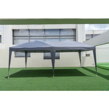   3 x 6 m-es felugró pavilon kerekeken hordótáskával & UV védelem 50+ party sátor szürke