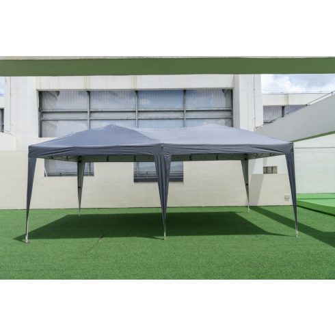 3 x 6 m-es felugró pavilon kerekeken hordótáskával & UV védelem 50+ party sátor szürke