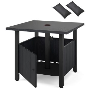   Kültéri kisasztal 4,8 cm-es esernyőlyukkal és 2 homokzsákkal - fekete