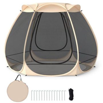   Pop-up szúnyoghálós sátor 4-6 fő részére 310x270cm összecsukható szabadtéri kempingsátor minden oldalon szúnyoghálóval Bézs
