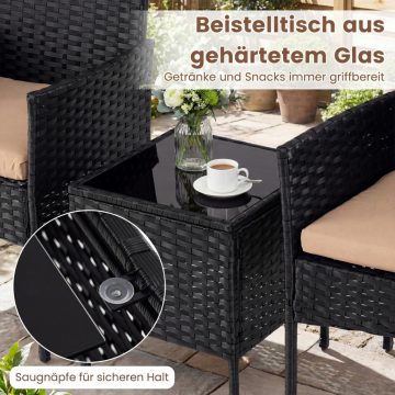   Kerti bútorkészlet, 3 részes rattan erkélybútor 2 székkel & kerti asztal, sárga