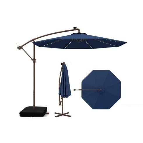 300 cm-es függő esernyő 40 LED-es lámpával, napelemes elemekkel - Navy
