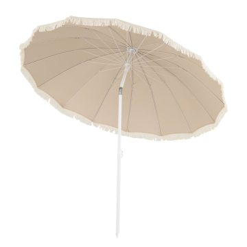   215cm Patio Umbrella with Fringe Boho Tassel Umbrella for Outdoor-Beige