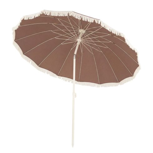 215cm Patio Umbrella with Fringe Boho Tassel Umbrella for Outdoor-Coffee