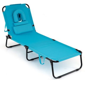   Folding Face Down Tanning Chair with Face Hole 3 Removable Pillows-Turquoise
