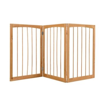   76 CM Tall Pet Gate Wooden Dog Fence 3-Panel Room Divider Barrier-Natural
