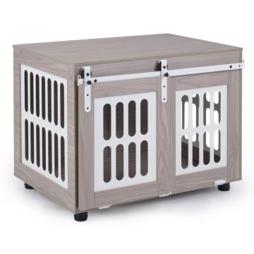   80 cm Dog Crate Furniture Heavy Duty Indoor Wooden Dog Kennel-Grey
