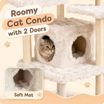   170 cm-es macskafa és macskakaparó oszlop Cat Cave, bézs színnel