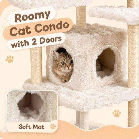 170 cm-es macskafa és macskakaparó oszlop Cat Cave, bézs színnel