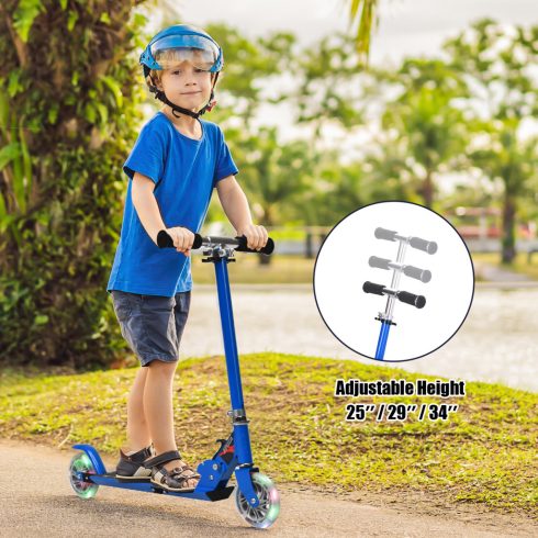 Összecsukható alumínium LED világító kerekek gyerek robogó - kék