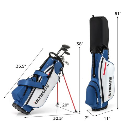 Balkezes állványos golfütők komplett készlet #1 Driver 460CC Wood #3 Hybrid #4 fejvédővel #6 #7 #8 #9 Irons Blue
