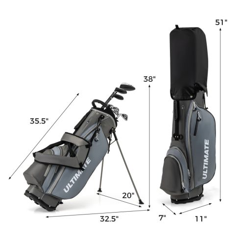 Balkezes állványos golfütők komplett készlet #1 Driver 460CC Wood #3 Hybrid #4 fejvédővel #6 #7 #8 #9 Irons Grey