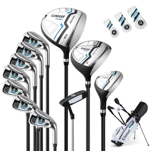 15 részes komplett golfütő készlet golftáskával és fehér esővédővel