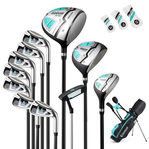 Női teljes golfütő készlet ütőtáskával, a teljes készlet 1. számú 460CC vezetőt és hibrid zöldet tartalmaz