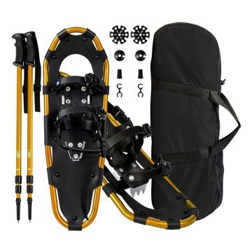   63CM Multi-Purpose Snowshoe Set Ergonomic Snowshoes with Fixing System Aluminum Frame Hiking Poles Gold