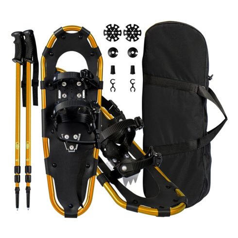 63CM Multi-Purpose Snowshoe Set Ergonomic Snowshoes with Fixing System Aluminum Frame Hiking Poles Gold