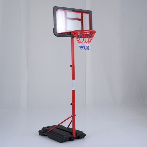 Gyermek kosárlabda karika 95-155 cm, állítható magasságú kosárlabda állvány tölthető talppal, piros