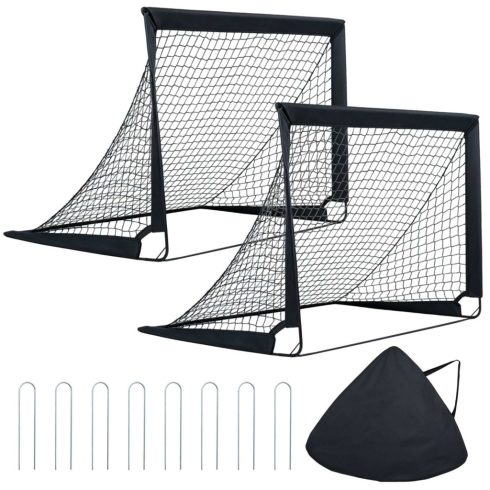 120 x 92 cm-es készlet, 2 db Pop Up futballháló hordtáskával és 8 földi karóval