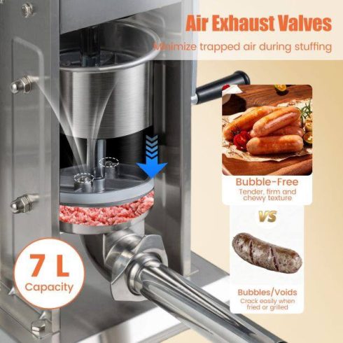 Kézi kolbásztöltő 2 sebességgel és 4 töltőcsővel, kereskedelmi és otthoni használatra - 15 LBS