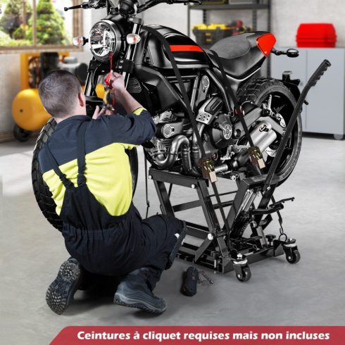 680 kg-os motorkerékpár hidraulikus emelő, 3 fokozatban állítható magasságú emelvény - fekete